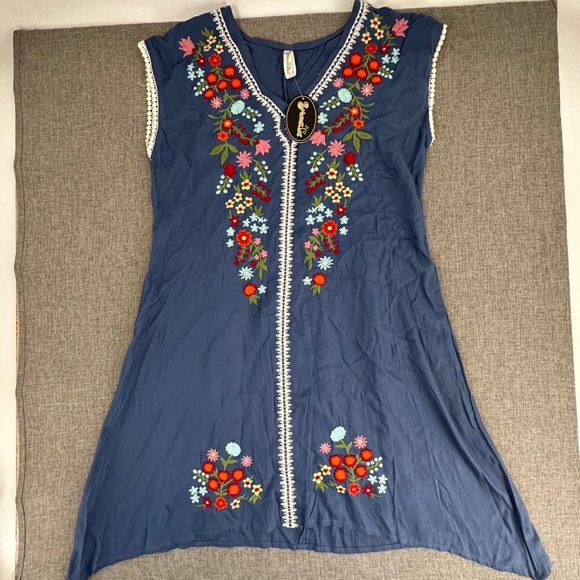 Shoreline Wear Embroidered Dress Floral Blue Small Brand New - Picture 14 of 15